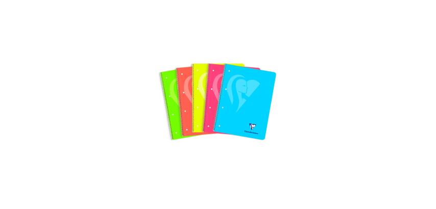Cahier à spirale Mimesys NEON A4+ 240 pages détachables perforées 4 trous petits carreaux et cadre en-tête 5 couleurs de bandes couverture polypropylène - Assortis