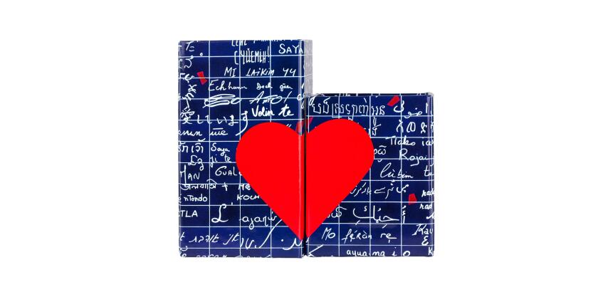 Le Mur des Je t'aime, Set de 2 pots à crayons magnétiques moyen 6x6x11 cm et petit 6x6x8 cm