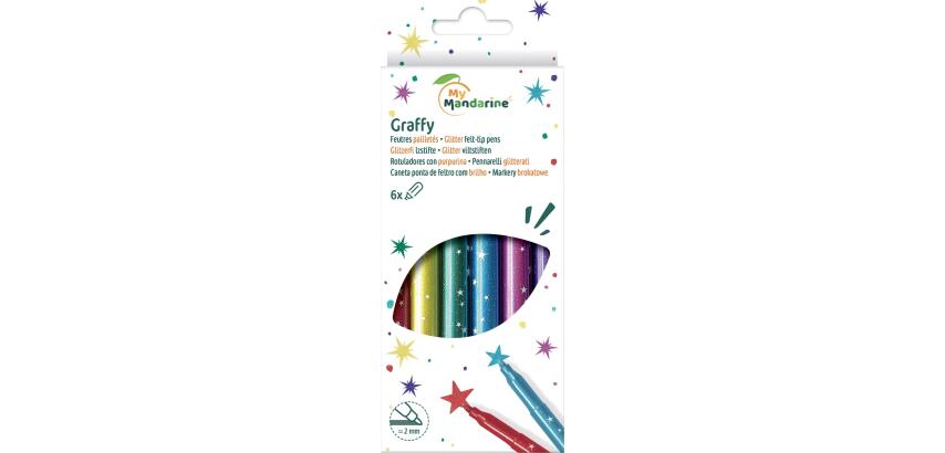 Pochette de 6 feutres pailletés - Multicolore