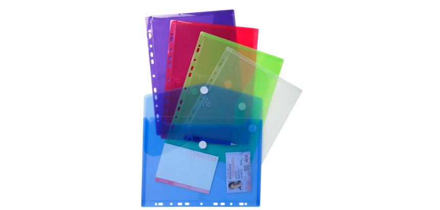 Fundas en forma de sobre con taladros A4 2/100e Polipopileno reciclado - Colores surtidos