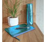 MIROR CUIR Trousse plate 22x11 cm Miror Turquoise