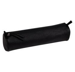 Round case, aged black leather