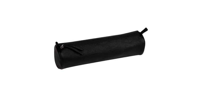 Trousse ronde, cuir noir vieilli
