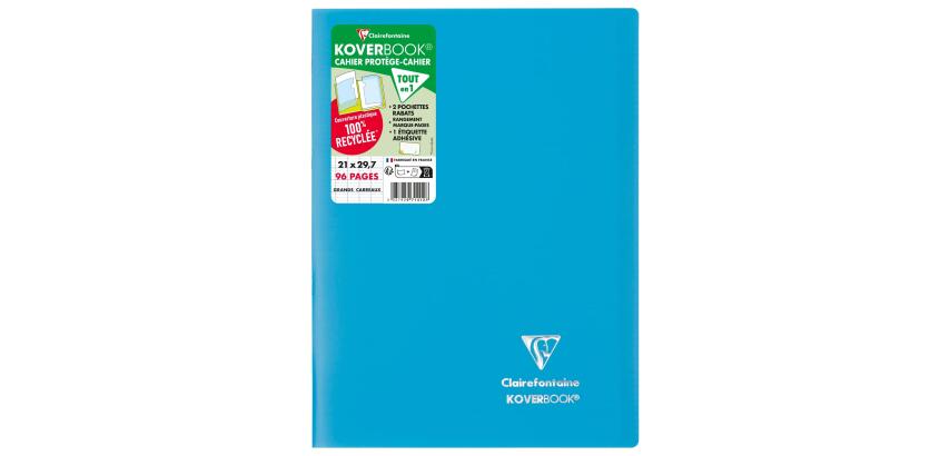 Cahier piqué Koverbook A4 96 pages grands carreaux couverture polypropylène opaque 100% recyclé