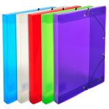 Elasticated PP Filing Box Crystal 25mm Spine A4 - Assorted colours