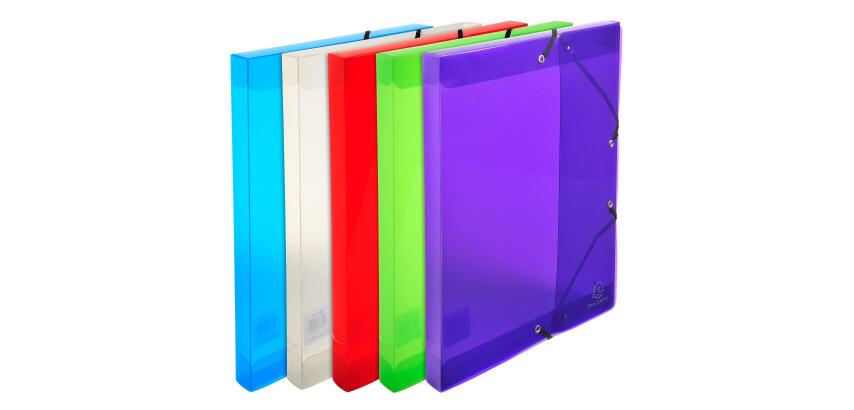 Elasticated PP Filing Box Crystal 25mm Spine A4 - Assorted colours
