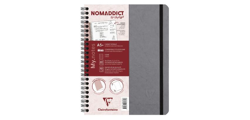 My.Notes Age Bag carnet reliure intégrale à marges détachables A5+ 120 pages détachables ligné + cadre en-tête - Gris