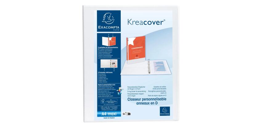 Fester Ringhefter PP 1,9mm, 2 Ringe 20mm in D-Form, Rückenbreite 38mm, für DIN A4 Maxi, Kreacover - Weiß
