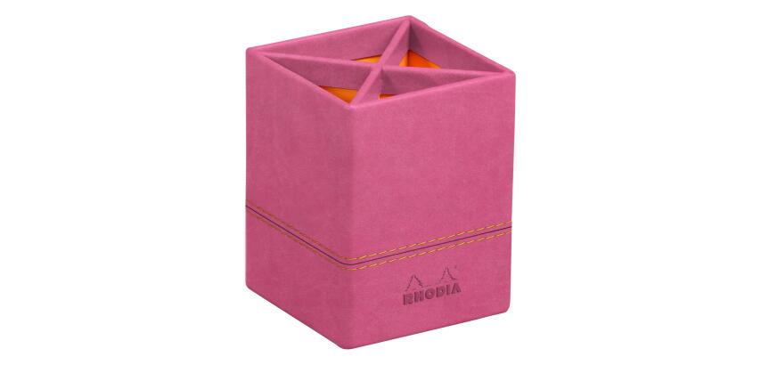 Rhodiarama pot à crayons simili cuir italien 8x8x11 cm - Fuchsia