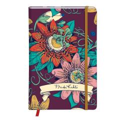 Frida Kahlo, Carnet rembordé rigide A6 10,5x14,8 cm, 160 pages, uni, marque page, fermeture élastique, ass.