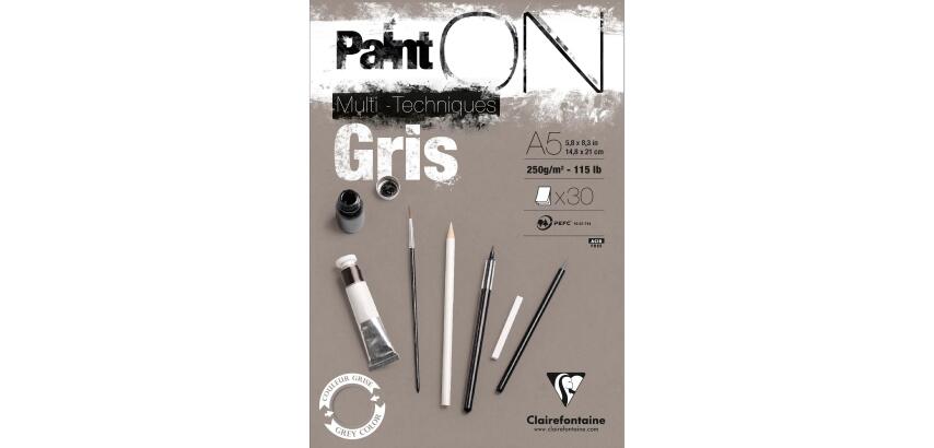 Paint'ON Gris bloc collé 30F A5 250g