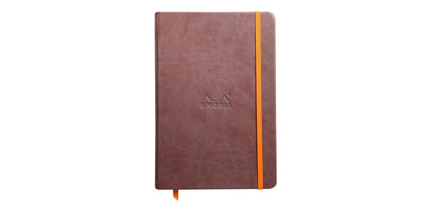 Rhodiarama carnet rembordé rigide A5 192 pages ligné papier ivoire 90g fermeture élastique - Chocolat