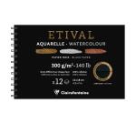 Clairefontaine Etival Noir Watercolour Spiral Pad - 12 x 18cm - 12 Sheets - 300gsm - Cold Pressed & Rough Grain