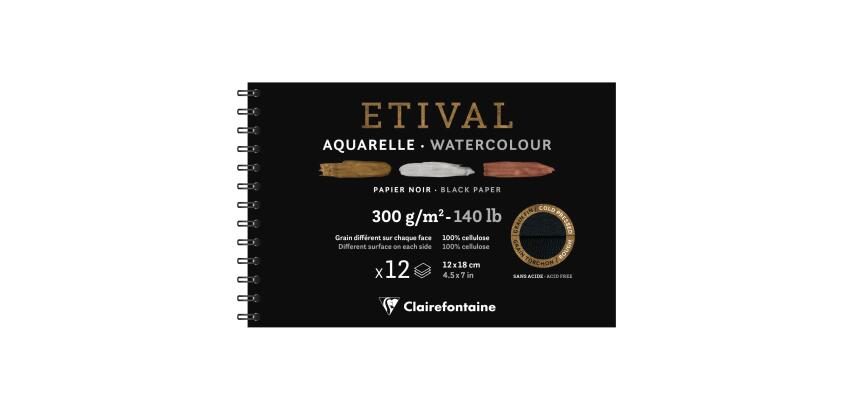 Etival Noir album spiralé 12F 12x18cm 300g double grain