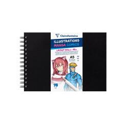 Manga Illustraties spiraalgebonden notitieboek 75 vel A5 100g zwarte omslag