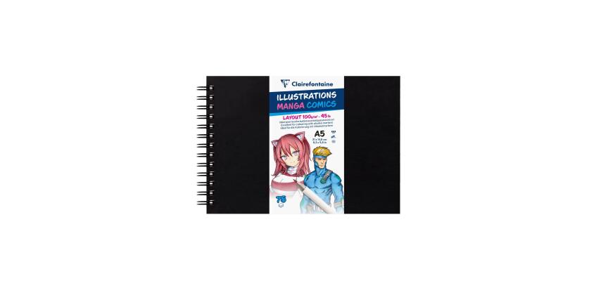 Manga Illustrations carnet spiralé 75 feuilles A5 100g couverture noire