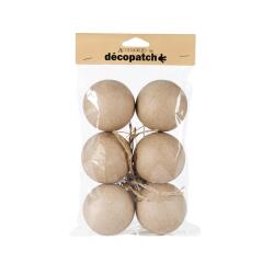Sachet de 6 boules avec cordon doré 6cm - Kraft