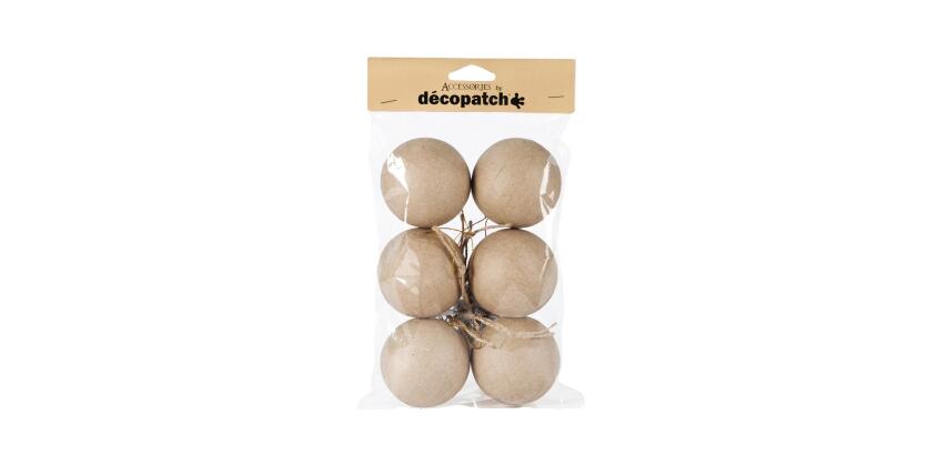 Sachet de 6 boules avec cordon doré 6cm - Kraft