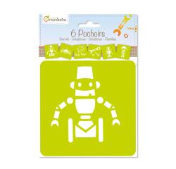 Set de 6 pochoirs enfants, Robots - Orange