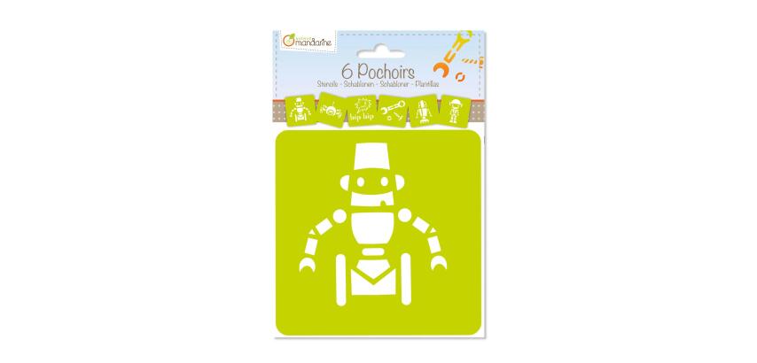 Set de 6 pochoirs enfants, Robots - Orange