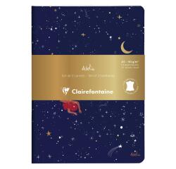 Adolie, Set de 2 carnets cousu fil A5 14,8x21 cm, 64 pages, ligné. Etoiles. 1 carnet couverture cuir + 1 carnet couverture carte imprimée, ass.