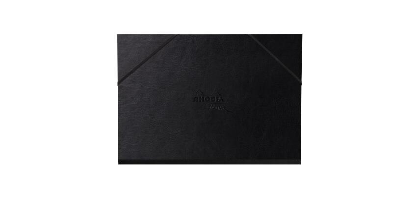 Rhodia Touch carton dessin 3 rabats, simili cuir italien noir avec fermeture par élastique - 52x72 cm - Noir
