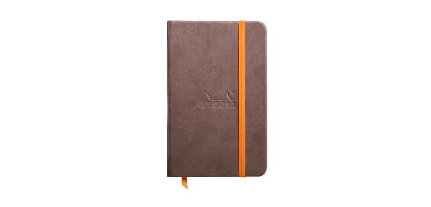 Rhodiarama carnet rembordé rigide 9x14 cm 192 pages ligné papier ivoire 90g fermeture élastique - Chocolat