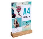 Porta-avvisi da tavolo con base in legno per formato A4 - Cristallo