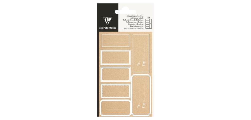 Sachet de 28 étiquettes kraft adhésives, rectangle blanc