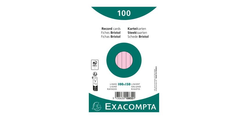 PAQUET 100 FICHES SOUS FILM - BRISTOL LIGNÉ NON PERFORÉ 100X150MM - Rose