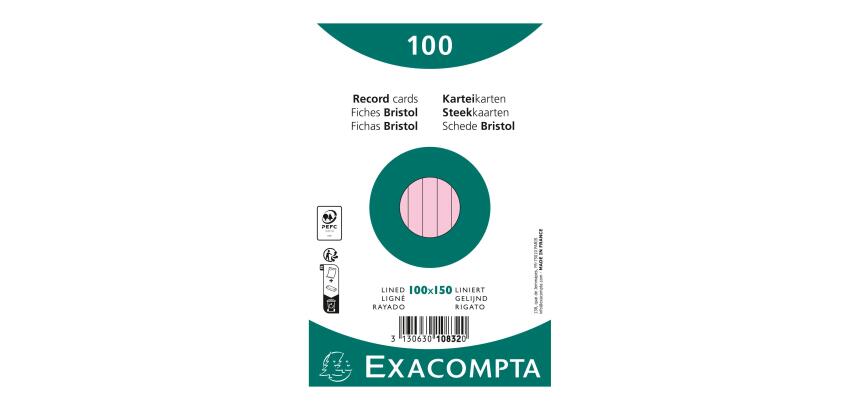 Exacompta - Record Cards - Pack of 100 - Lined - 100x150mm - Pink