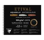Clairefontaine Etival Noir Watercolour Spiral Pad - 24 x 30cm - 12 Sheets - 300gsm - Cold Pressed & Rough Grain