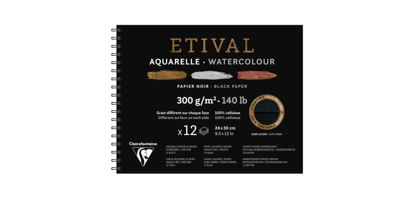 Etival Noir album spiralé 12F 24x30cm 300g double grain