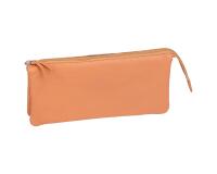 NATURAL LEATHER Flat leather pouch with 3 compartments. - Natural