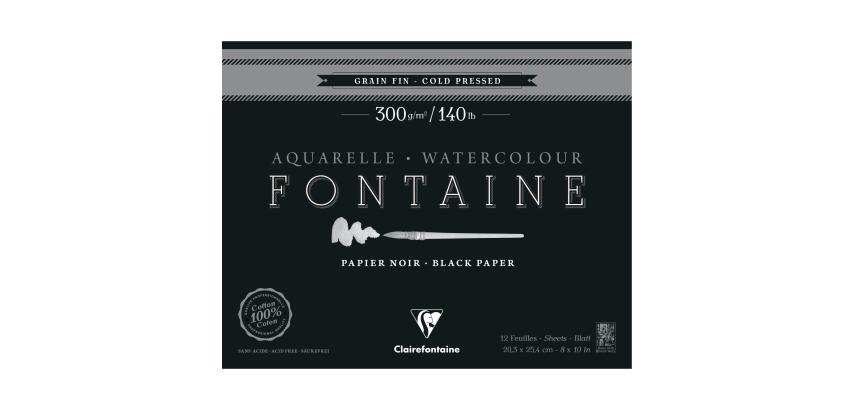 Fontaine Noir bloc collé 1 côté 12F 20,3x25,4cm 300g grain fin