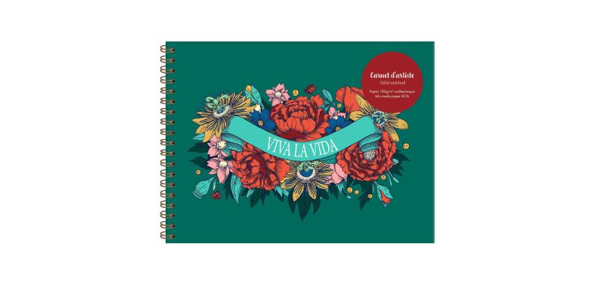 Frida Kahlo, Carnet d'artiste reliure intégrale 32 x 24 cm, 40 feuilles de papier dessin blanc multitechniques 180g