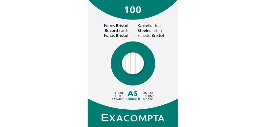 Pk 100 Exa Record Cards A5 White Lined - White