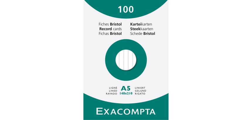 Étui de 100 fiches - bristol ligné non perforé 148x210mm - Blanc