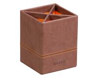 Rhodiarama pot à crayons simili cuir italien 8x8x11 cm - Chocolat