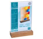 Porta-avvisi da tavolo con base in legno per formato A5 - Cristallo