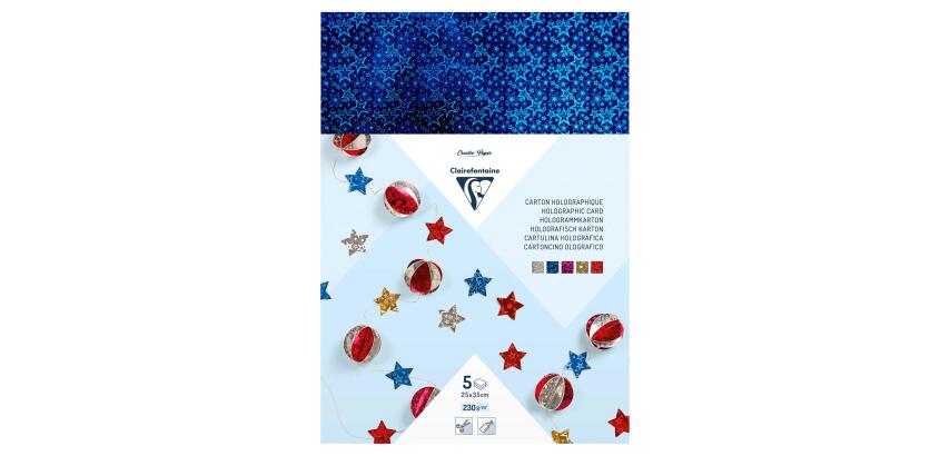 CARTON HOLOGRAPHIQUE, Sachet de 5 feuilles 230g/m2 au format 25x35cm - Assortiment