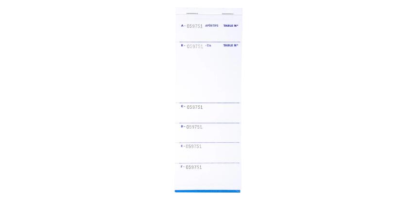 Bloc Brasserie 50 feuillets autocopiants numérotés en dupli - Format 9,6x26 cm