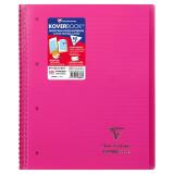 Cahier reliure intégrale enveloppante Koverbook A4+ 160 pages ligné + marge détachables perforé 4 trous couverture polypropylène transparent - Rose