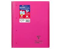 Cahier reliure intégrale enveloppante Koverbook A4+ 160 pages ligné + marge détachables perforé 4 trous couverture polypropylène transparent - Rose