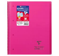 Cahier reliure intégrale enveloppante Koverbook A4+ 160 pages ligné + marge détachables perforé 4 trous couverture polypropylène transparent - Rose