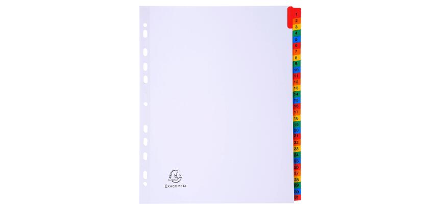 Indices A4+ 31Pt 1-31 Col Tabs White - White
