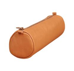 Trousse en cuir Age Bag ronde 21xØ6 cm - Tabac