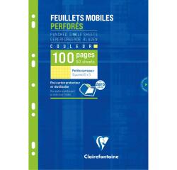 Feuillets mobiles de couleur sous étui A4 100 pages perforées petits carreaux