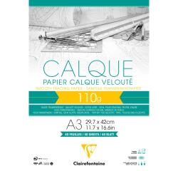 Transparentpapier, Block geleimt mit 40 Blatt A3, 110g