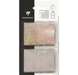 Etiquettes Cadeaux holo/pailletées, argt - Argent
